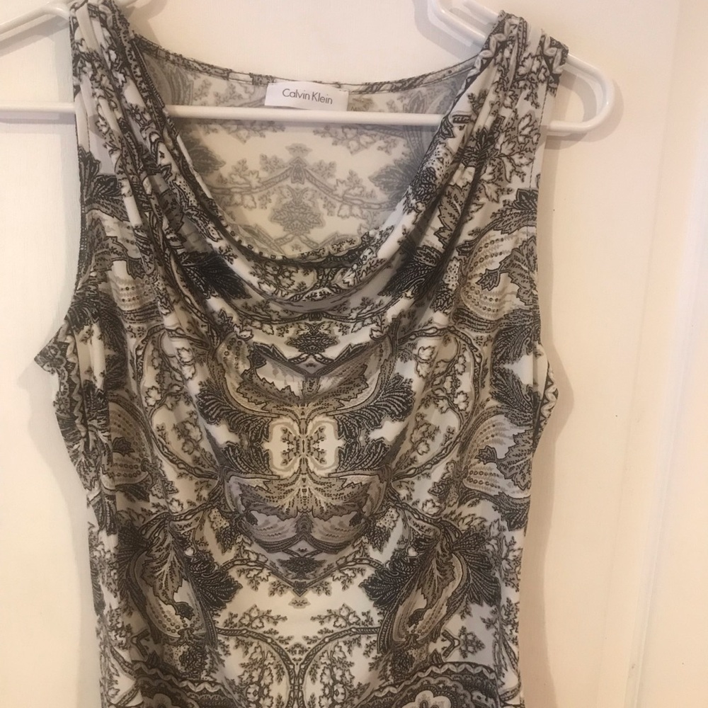 Calvin Klein Black and Tan Asymmetrical Tank Top